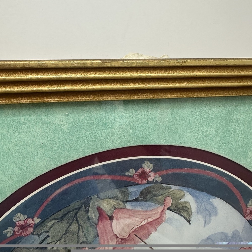 Lot Of 2 Framed Hummingbird & Pink Flowers Art Print Gold Frames Still‎ Life - Picture 8 of 16